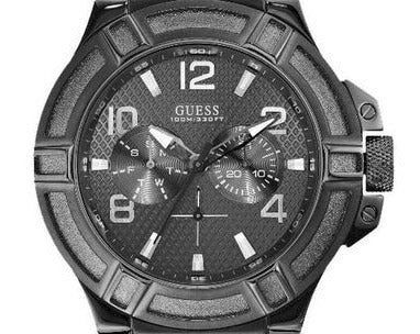 Guess Rigor Analog Black Dial Black Leather Strap Watch For Men - W0040G1