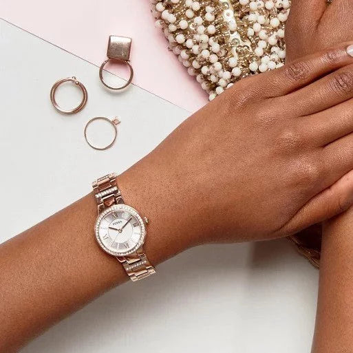 Fossil Virginia White Dial Rose Gold Steel Strap Watch for Women - ES3284