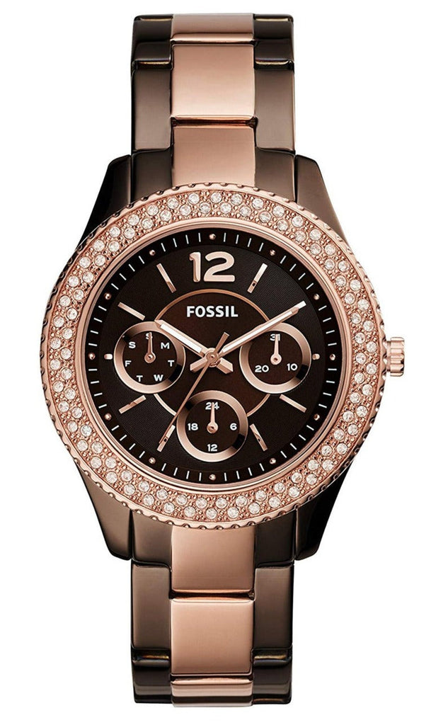 Fossil Stella Multifunction Brown Dial Two Tone Steel Strap Watch for Women - ES4079