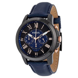 Fossil Grant Chronograph Black Dial Blue Leather Strap Watch for Men - FS5061