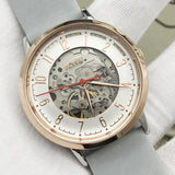 Fossil Vintage Muse Automatic Skeleton White Dial Grey Leather Strap Watch for Women - ME3131