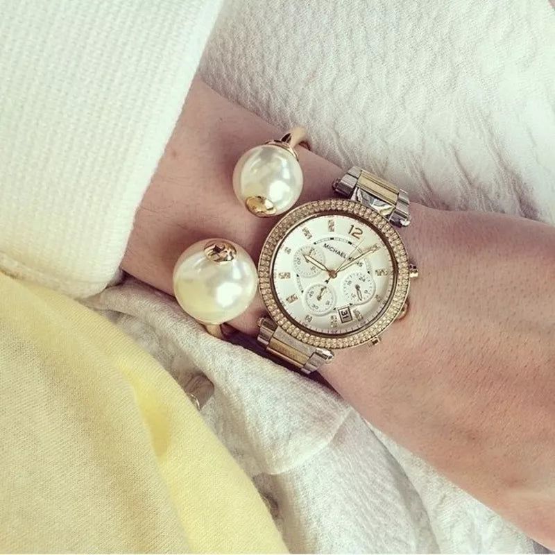 Michael Kors Parker White Dial Two Tone Steel Strap Watch for Women - MK5626