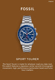 Fossil Sport Tourer watch with blue face, silver band