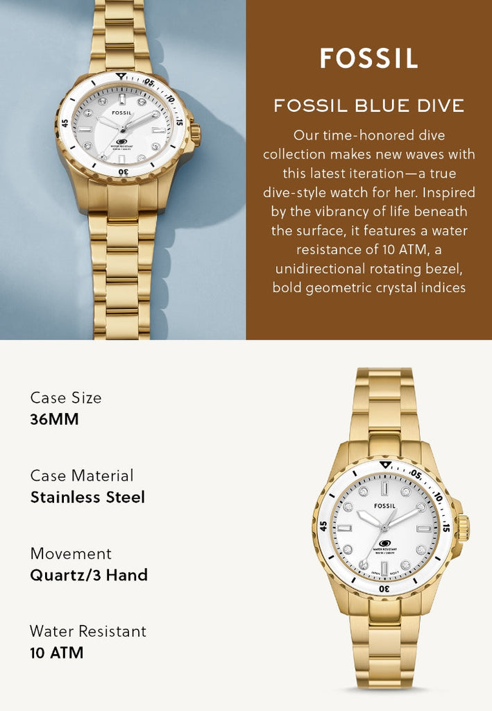 Fossil Blue Dive gold watch with white dial