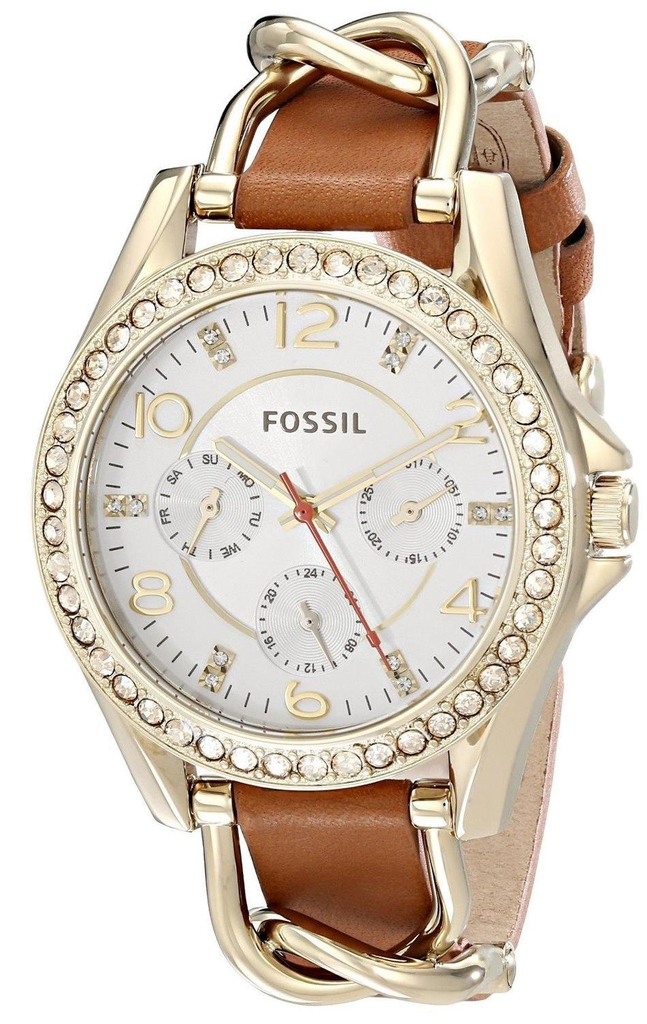 Fossil Riley Multifunction White Dial Orange Leather Strap Watch for Women - ES3723