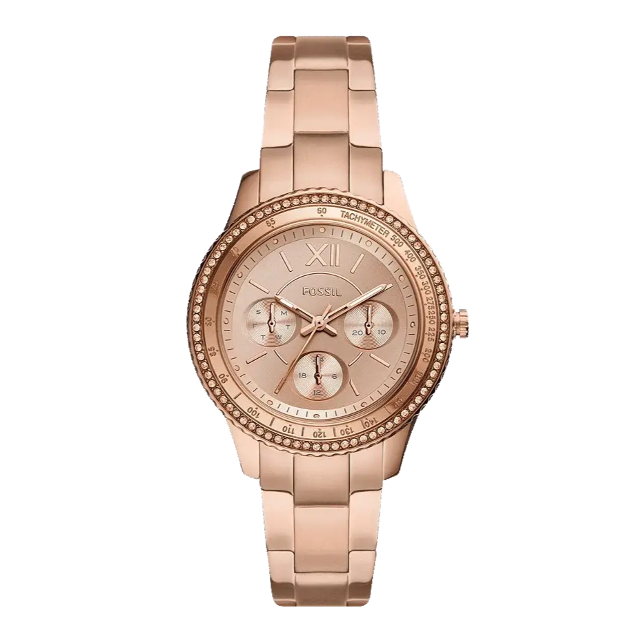 Fossil Stella Sport Multifunction Rose Gold Dial Rose Gold Steel Strap Watch for Women - ES5106