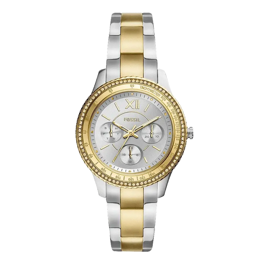 Fossil Stella Sport Multifunction Silver Dial Two Tone Steel Strap Watch for Women - ES5107