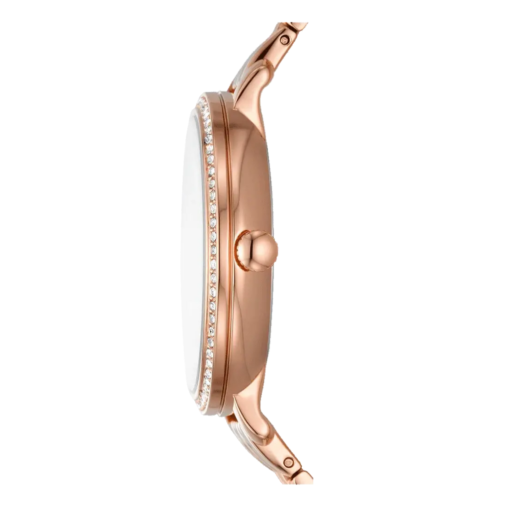 Fossil Jacqueline Analog Moonphase Mother of Pearl White Dial Rose Gold Steel Strap Watch for Women - ES5165