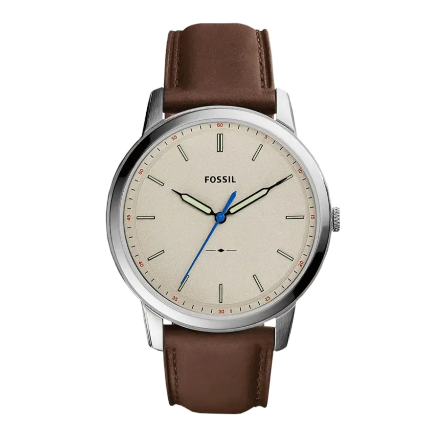 Fossil Minimalist Off White Dial Brown Leather Strap Watch for Men - FS5306
