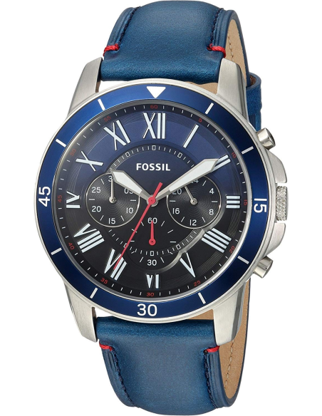 Fossil Grant Chronograph Blue Dial Blue Leather Strap Watch for Men - FS5373