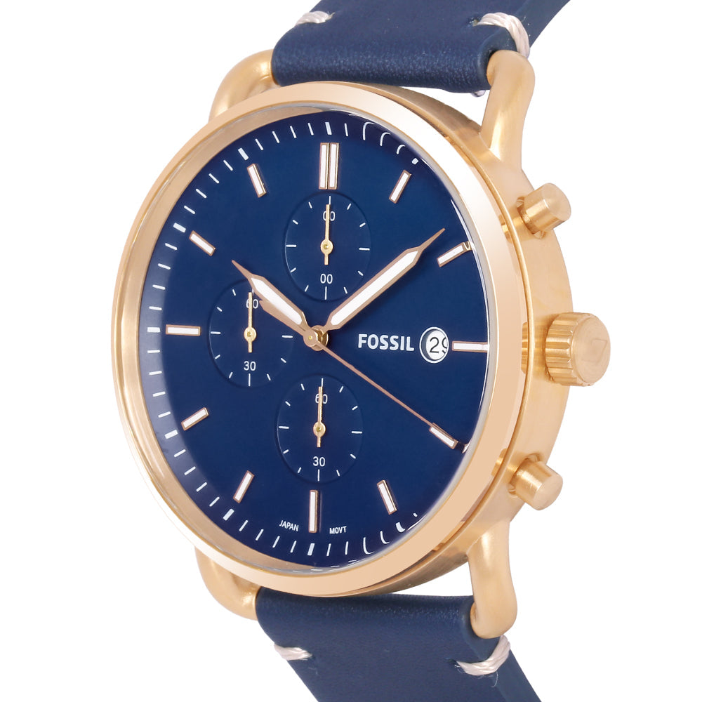 Fossil The Commuter Blue Dial Blue Leather Strap Watch for Men - FS5404