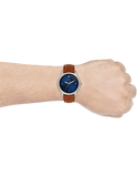 Fossil The Minimalist 3H Blue Dial Brown Leather Strap Watch for Men - FS5499