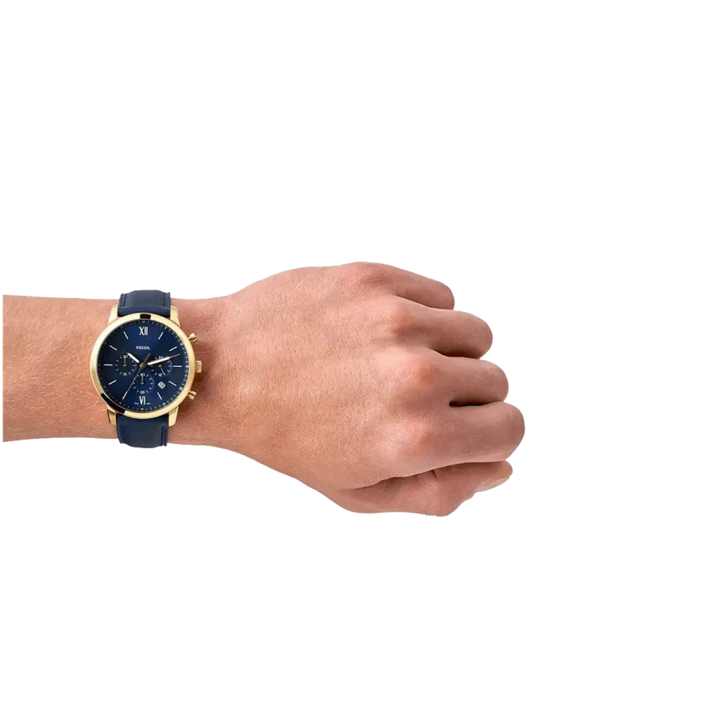 Fossil Neutra Chronograph Blue Dial Blue Leather Strap Watch for Men - FS5790