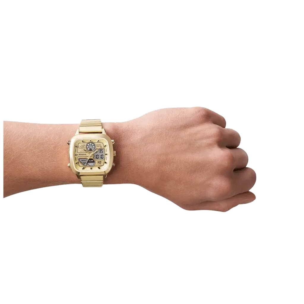Fossil Retro Analog-Digital Gold Dial Gold Steel Strap Watch for Men - FS5889