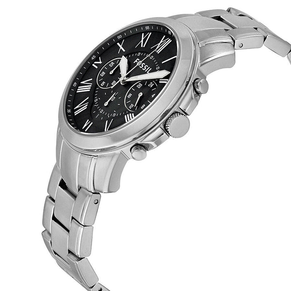 Fossil Grant Chronograph Black Dial Silver Steel Strap Watch for Men - FS4994