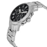 Fossil Grant Chronograph Black Dial Silver Steel Strap Watch for Men - FS4994