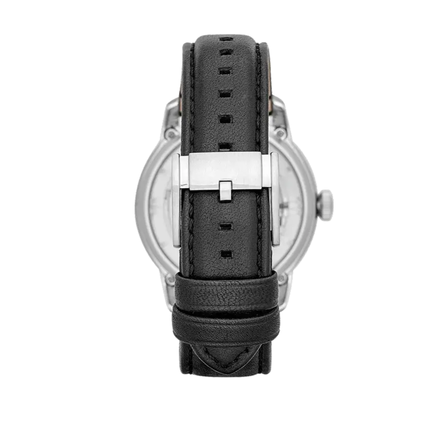 Fossil Townsman Automatic Skeleton Silver Dial Black Leather Strap Watch for Men - ME3041