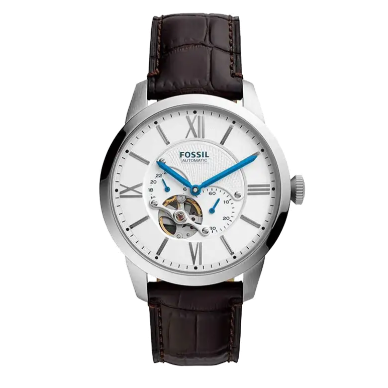 Fossil Townsman Automatic Chronograph White Dial Blue Leather Strap Watch for Men - ME3167