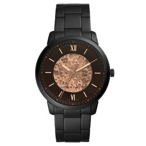 Fossil Neutra Automatic Skeleton Black Dial Black Steel Strap Watch for Men - ME3183