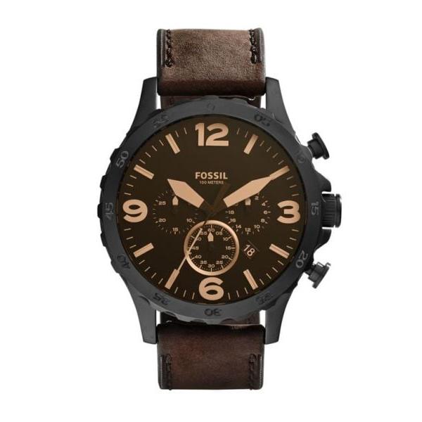 Fossil Nate Chronograph Brown Dial Brown Leather Strap Watch for Men - JR1487