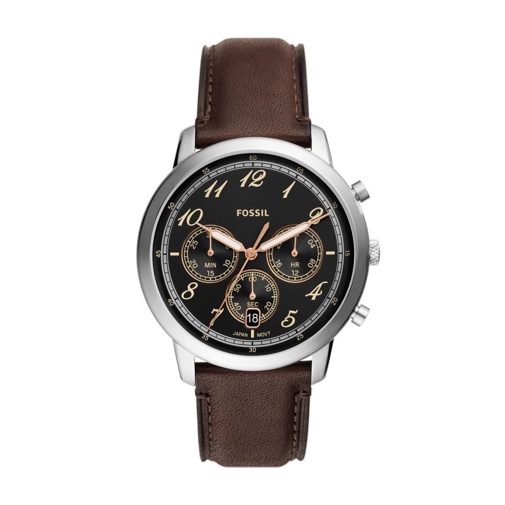 Fossil Neutra Chronograph Black Dial Brown Leather Strap Watch for Men - FS6024