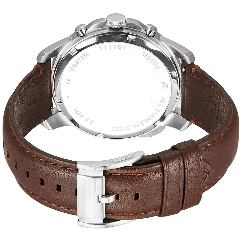 Fossil Grant Chronograph White Dial Brown Leather Strap Watch for Men - FS4735