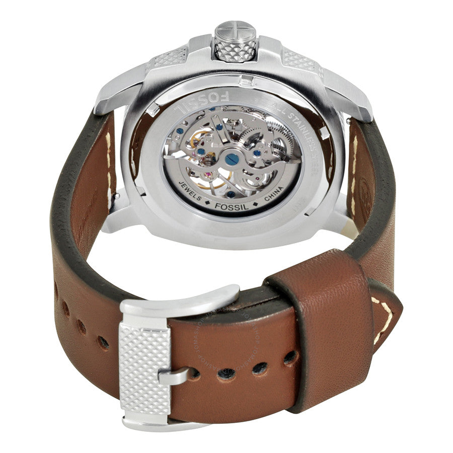 Fossil Modern Machine Automatic Skeleton White Dial Brown Leather Strap Watch for Women - ME3083