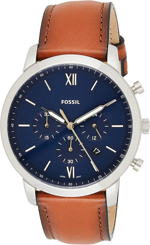 Fossil Neutra Chronograph Blue Dial Brown Leather Strap Watch for Men - FS5453