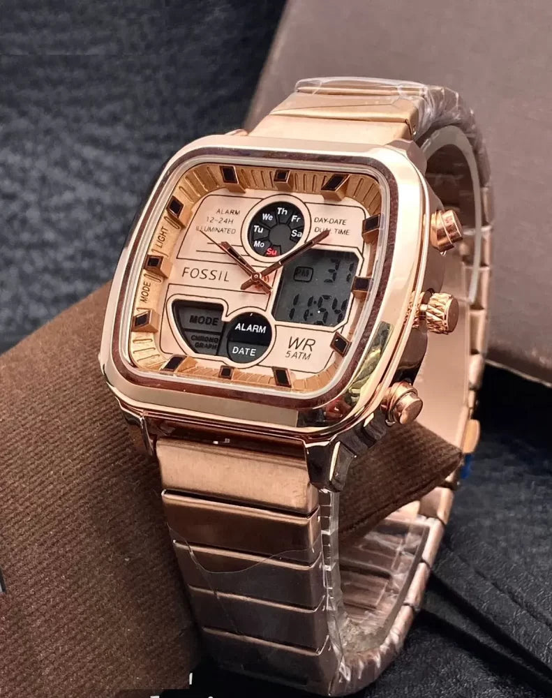 Fossil silver watch with digital display