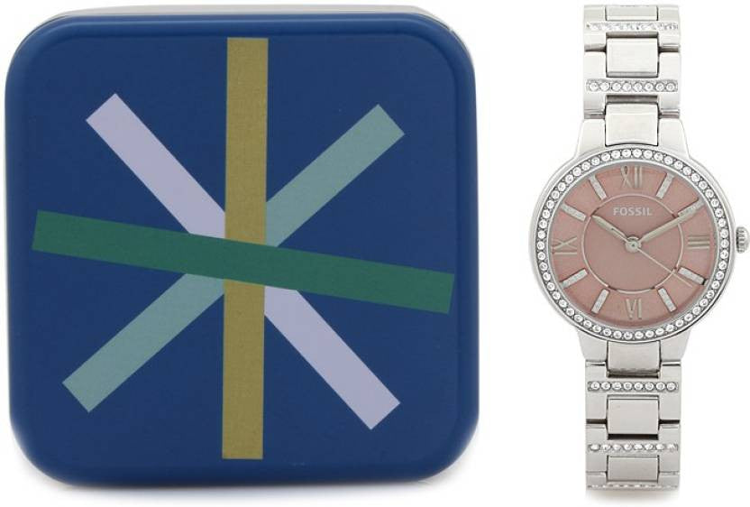Fossil Virginia Pink Dial Silver Steel Strap Watch for Women - ES3504