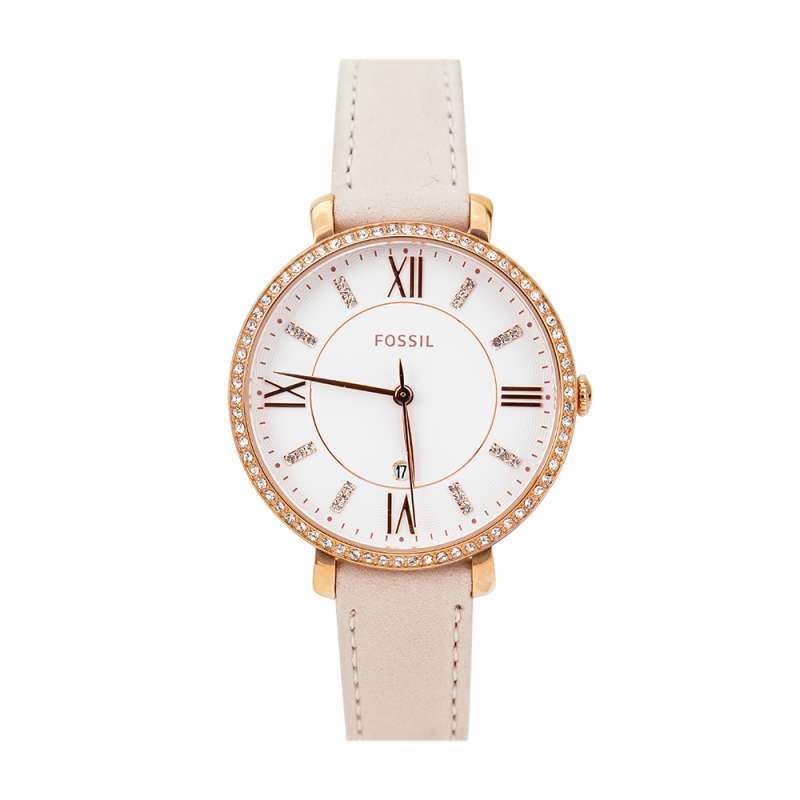Fossil Jacqueline White Dial Pink Leather Strap Watch for Women - ES4303