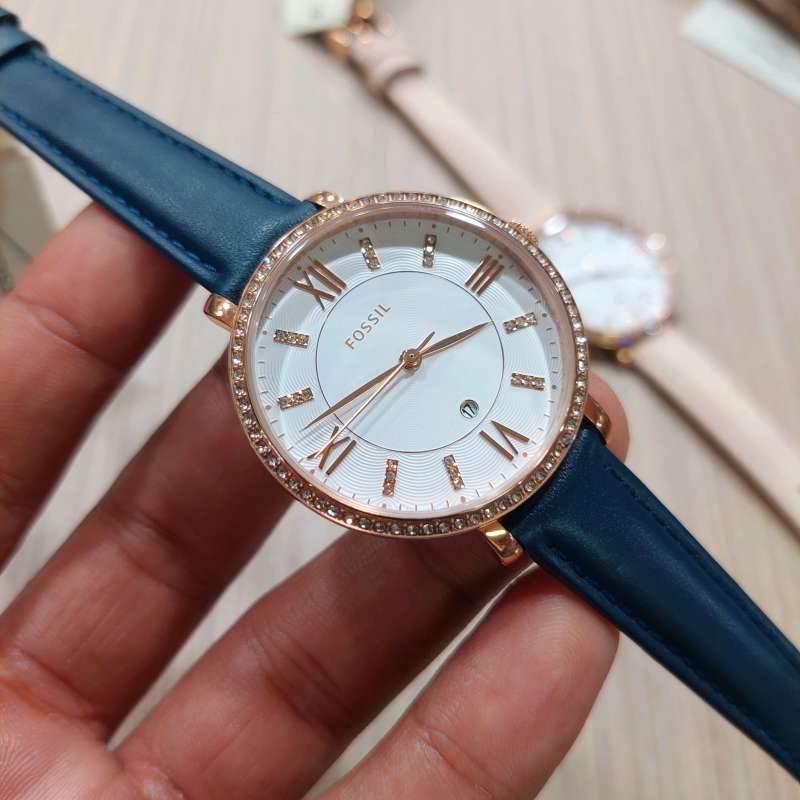 Fossil Jacqueline White Dial Blue Leather Strap Watch for Women - ES4291