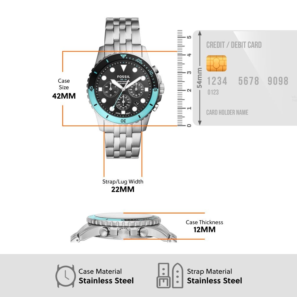 42mm case, stainless steel, & credit card for size.