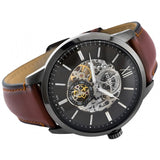 Fossil Townsman Automatic Skeleton Black Dial Brown Leather Strap Watch for Men - ME3181