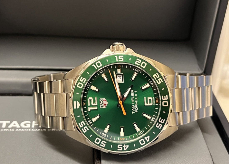 Tag Heuer Formula 1 Quartz Green Dial Silver Steel Strap Watch for Men - WAZ1017.BA0842