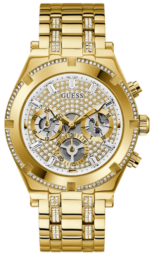 Guess Continental Diamonds Gold Dial Gold Steel Strap Watch for Men - GW0261G2