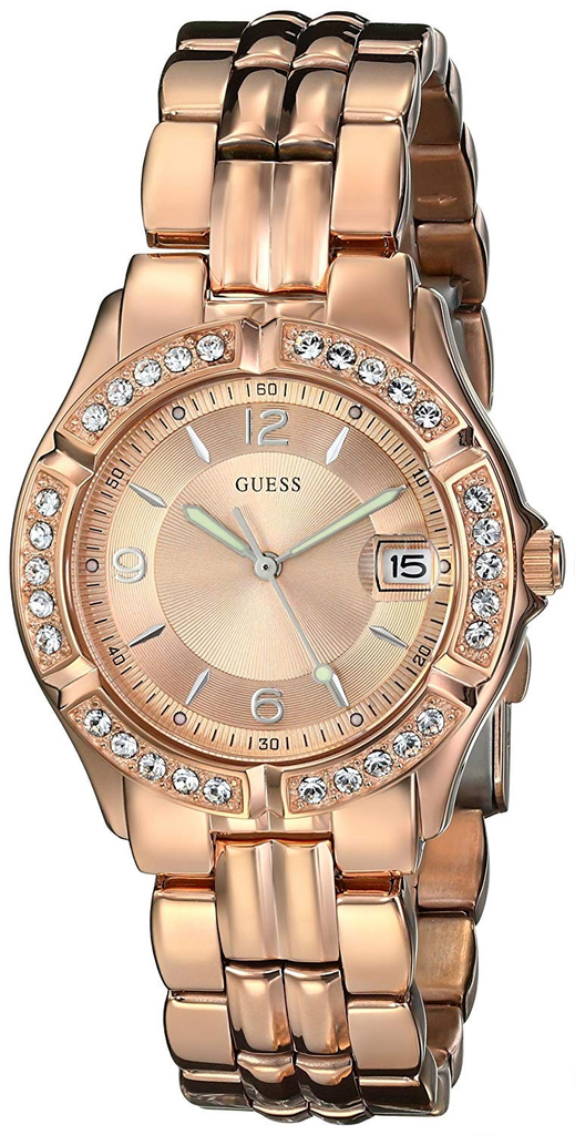 Guess Crystal Diamonds Rose Gold Dial Rose Gold Steel Strap Watch For Women - W11069L1