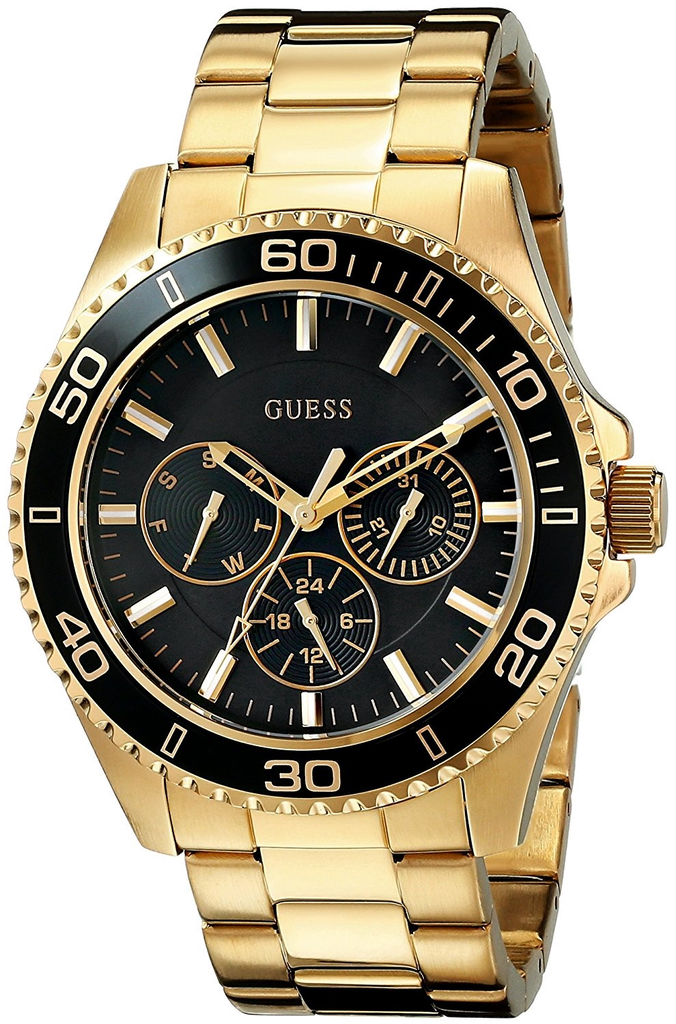 Guess BFF Multifunction Black Dial Gold Steel Strap Watch for Women - W0231L3