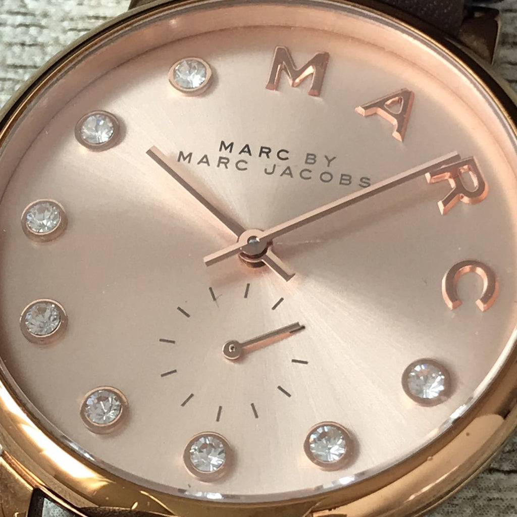 Marc Jacobs Baker Rose Gold Dial Grey Leather Strap Watch for Women - MBM1400