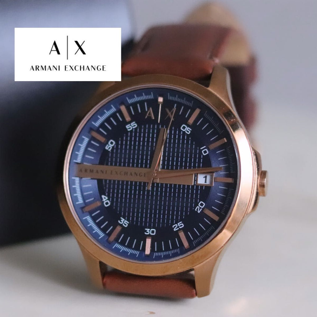 Armani Exchange watch with brown leather strap