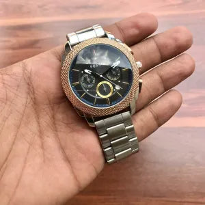 Fossil Machine Blue Dial Two Tone Steel Strap Watch for Men - FS5037