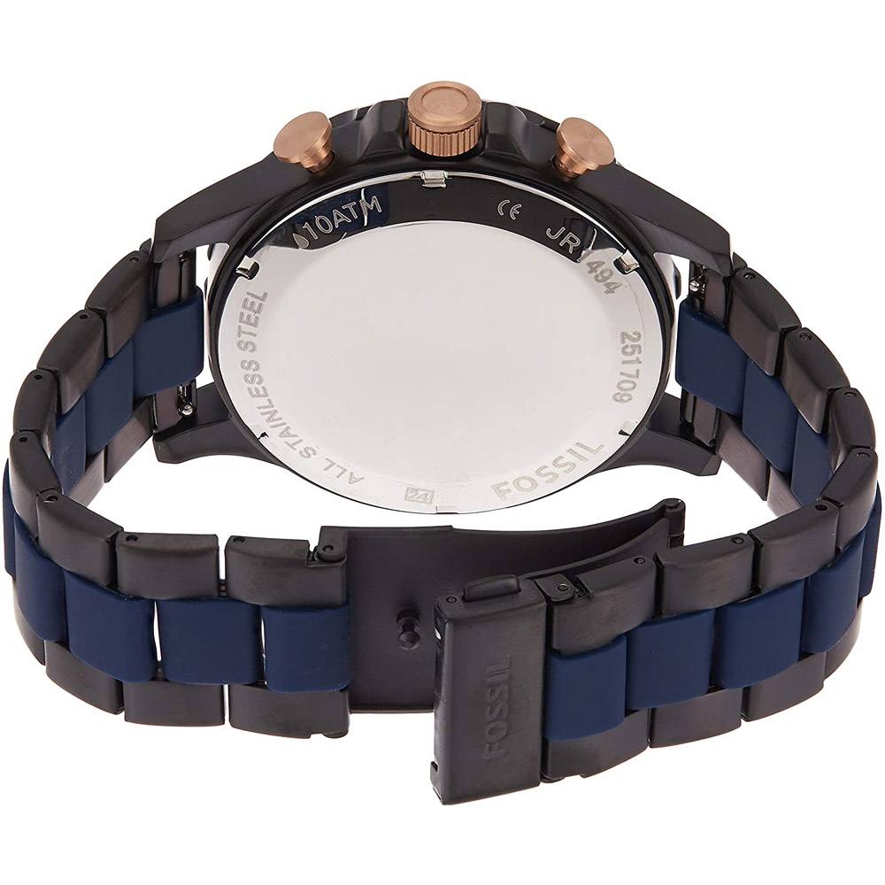 Fossil Nate Chronograph Blue Dial Two Tone Steel Strap Watch for Men - JR1494