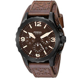 Fossil Nate Chronograph Brown Dial Brown Leather Strap Watch for Men - JR1511