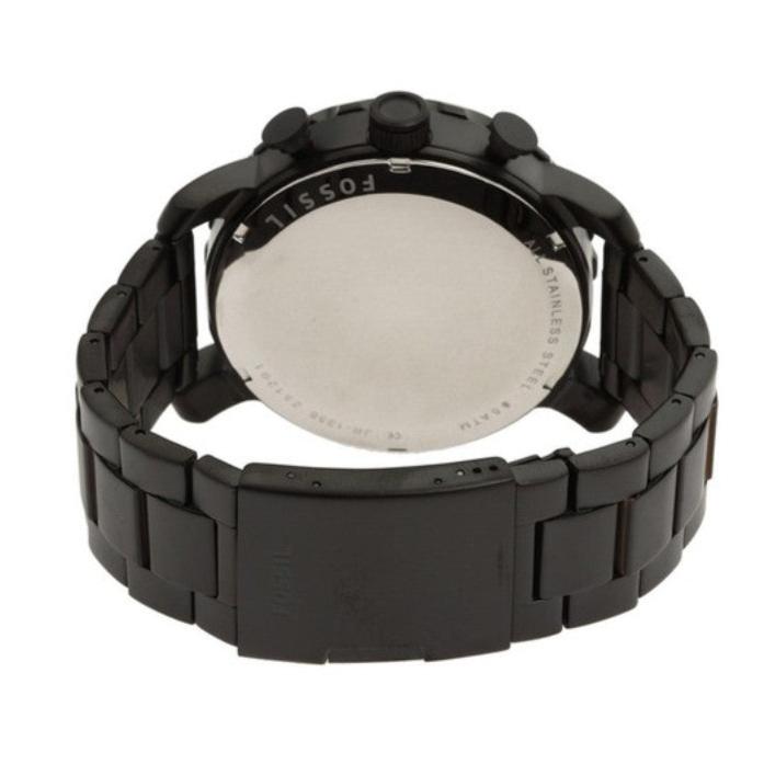 Fossil Nate Chrongraph Ion Plated Black Dial Black Steel Strap Watch for Men - JR1356