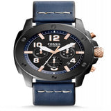 Fossil Modern Machine Chronograph Black Dial Blue Leather Strap Watch for Men - FS5066