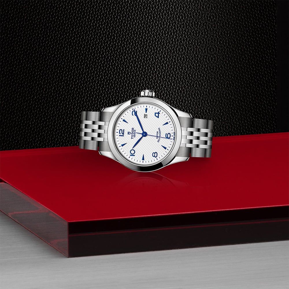Tudor watch m91350-0005_1 with silver bracelet and blue accents