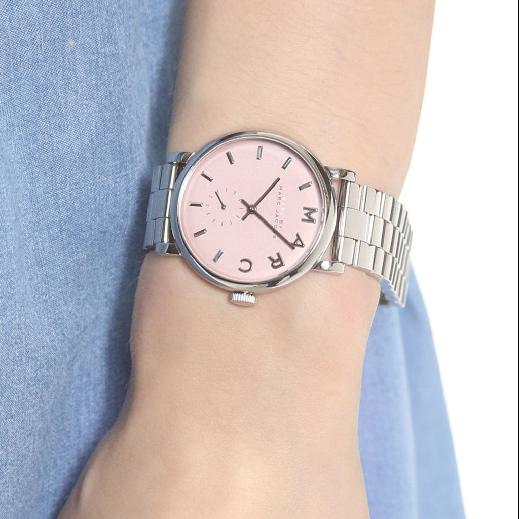 Marc Jacobs Baker Pink Dial Silver Steel Strap Watch for Women - MBM3280