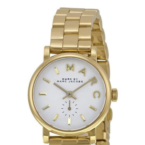 Marc Jacobs Baker White Dial Gold Steel Strap Watch for Women - MBM3247