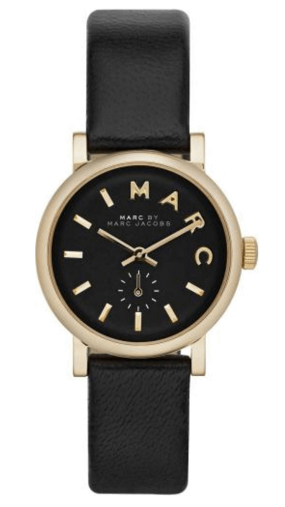Marc Jacobs Baker Black Dial Black Leather Strap Watch for Women - MBM1273