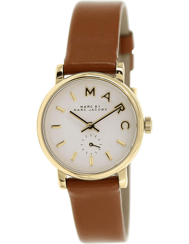 Marc Jacobs Baker White Dial Brown Leather Strap Watch for Women - MBM1317